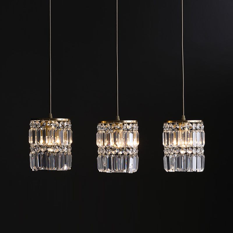 Modern Style Cylinder Island Lighting Fixtures Crystal 3- Light Island Pendant Lights