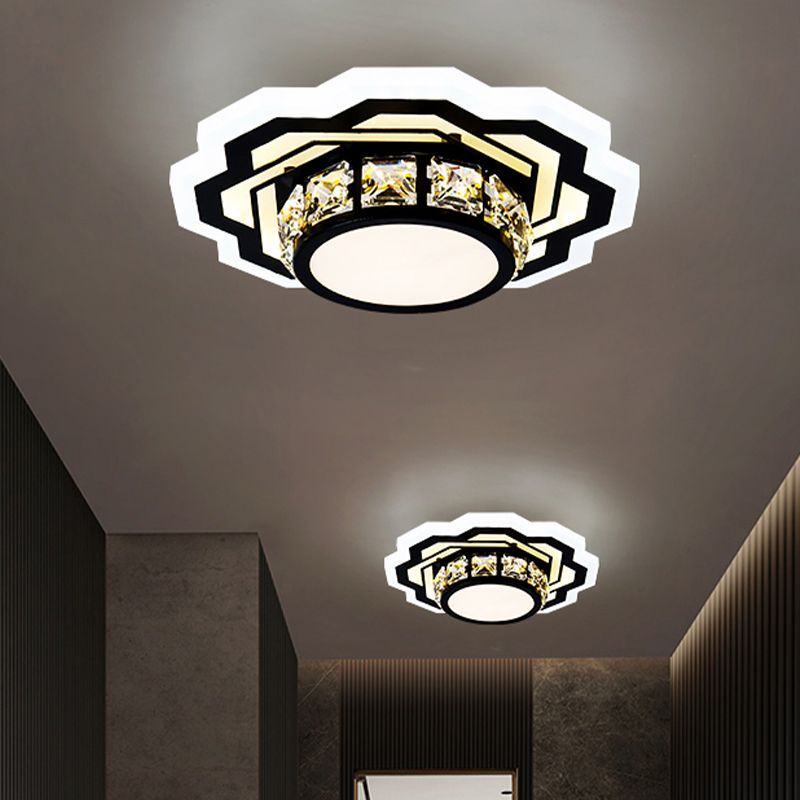 Black LED Ceiling Flush Mount Modernism Crystal Encrusted Gear/Flower Small Flushmount Light
