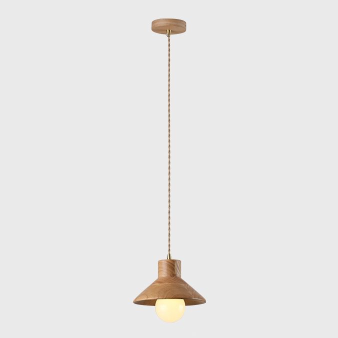 Wood Cone Pendant Lamp Contemporary Style Hanging Light for Dining Room