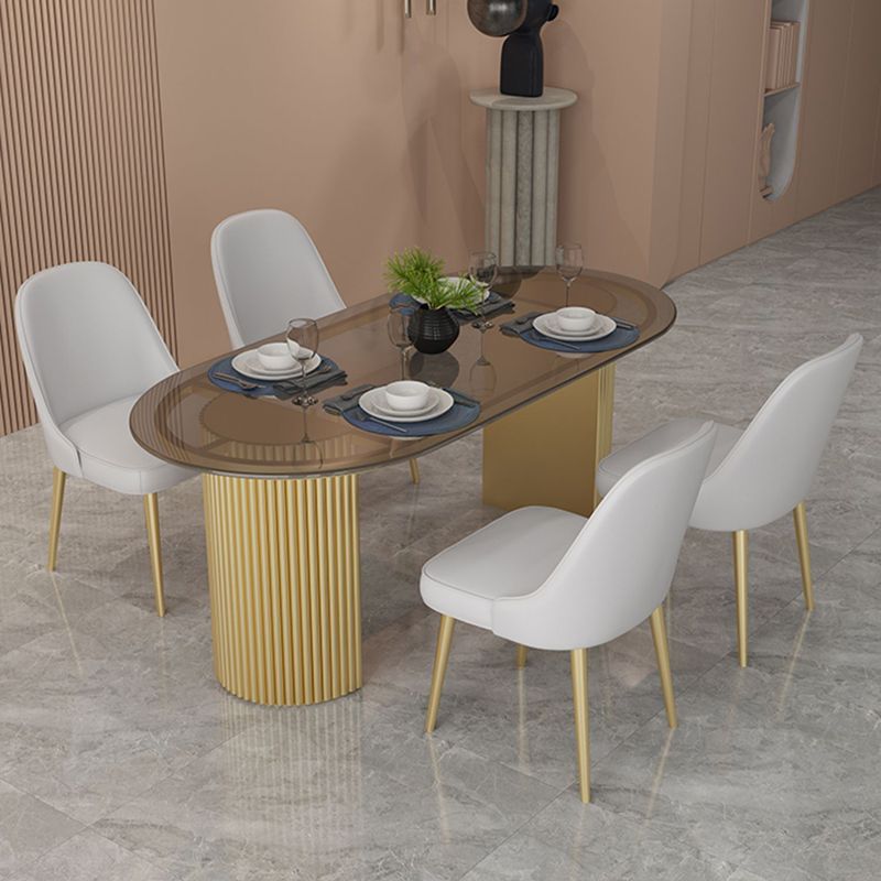 Oval Double Pedestal Modern Dining Table Fixed Table for Dining Room