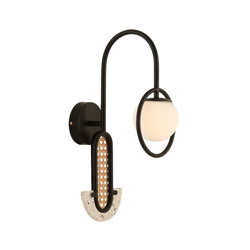 Opal Glass Ball Mur Murn Gronce Lighting Designer 1-Light Gold / Black Finish Mur Wall Mount Lampe avec bague