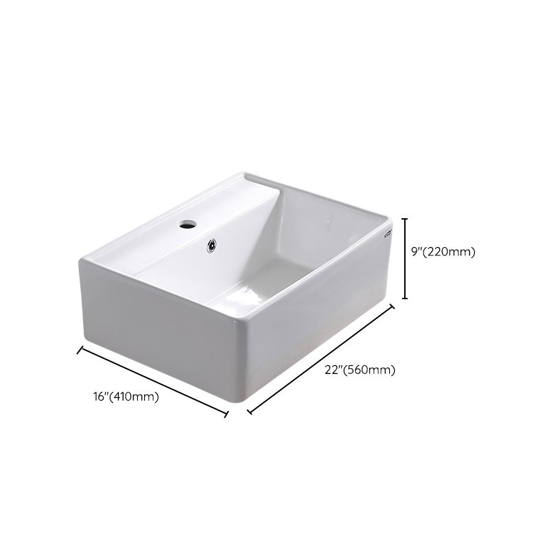 Contemporary Bathroom Sink Pop-Up Drain Porcelain Rectangular Vessel Lavatory Sink