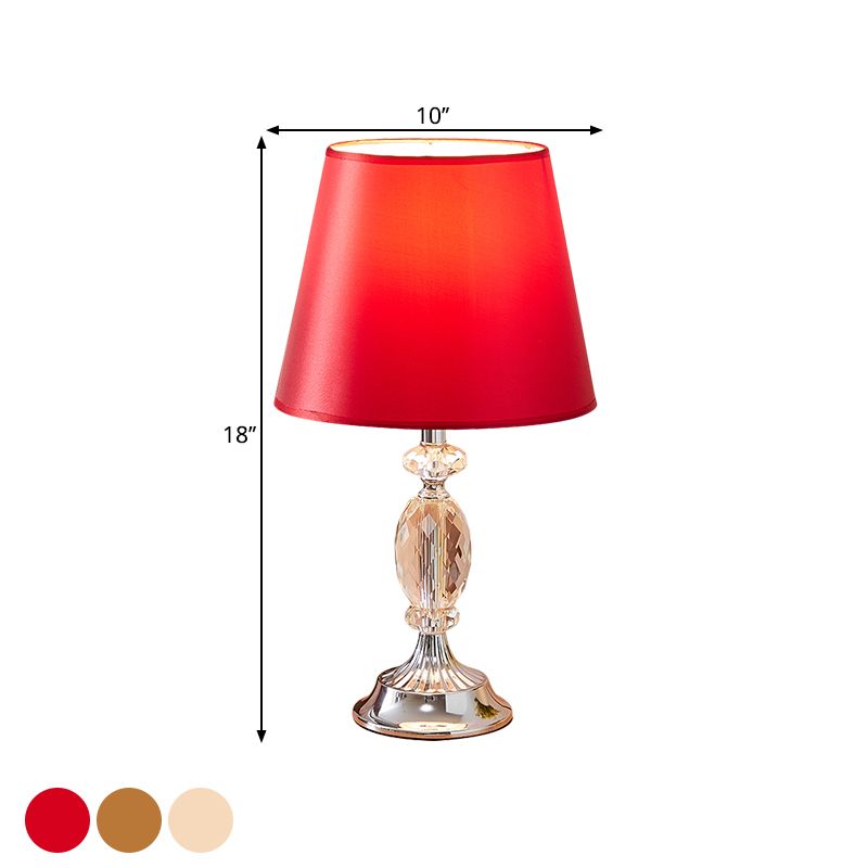 1 Glühbirnenschattentisch Leichte traditionelle Rot/Kaffee/Flachs -Tapered Sleeping Room Nighttange Lampe mit abgeschrägten Kristallblöcken