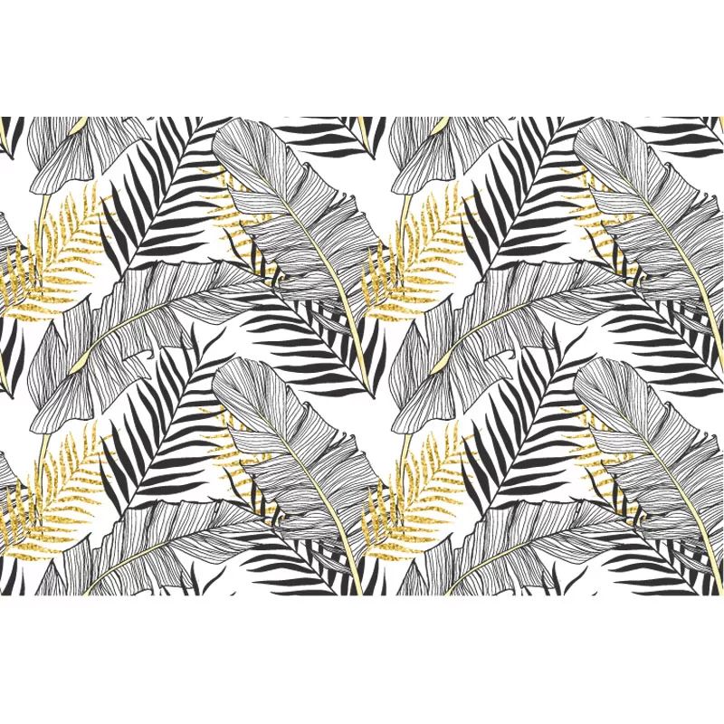 Large Illustration Banana Leaves Mural Wallpaper for Accent Wall in Grey, Personalized Size Available