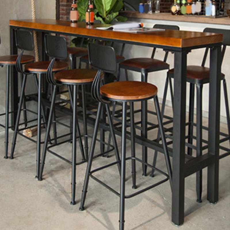 Industrial Style Bar Table Black Iron Solid Wood Bistro Pub Table
