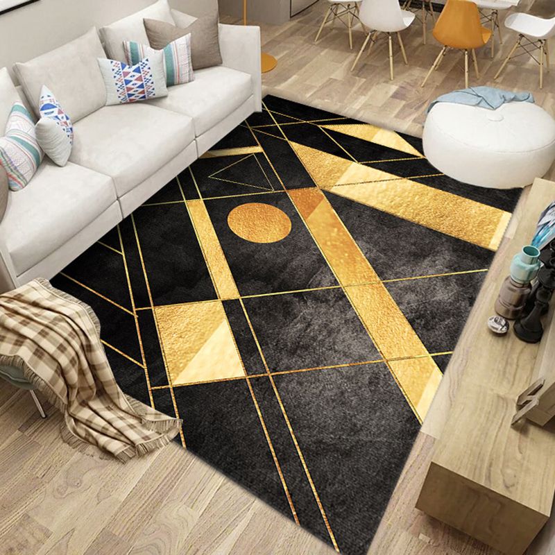 Black Modern Rug Polyester Abstract Stripe Rug Washable Rug for Home Decor