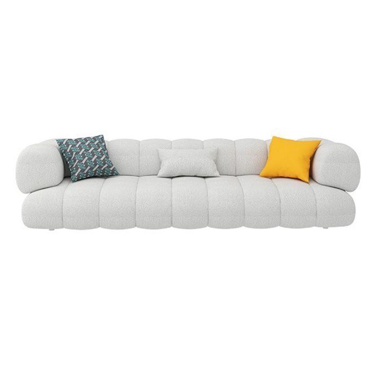 Modern Sewn Pillow Back Sofa Tuxedo Arm Sofa 29.53" H in White Wool