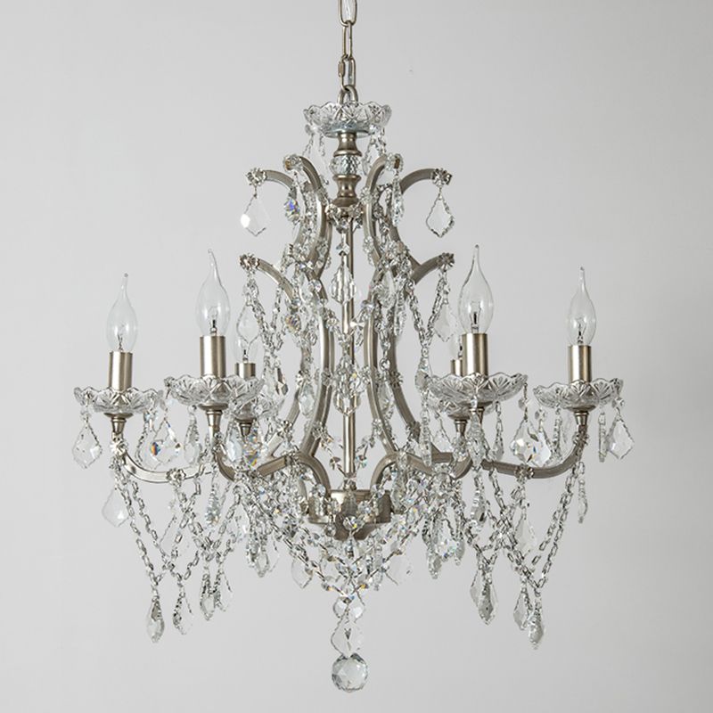 Rustic Style Crystal Large Chandelier Metal Candlestick Design Lighting Pendant with 23.6" Suspension Chain