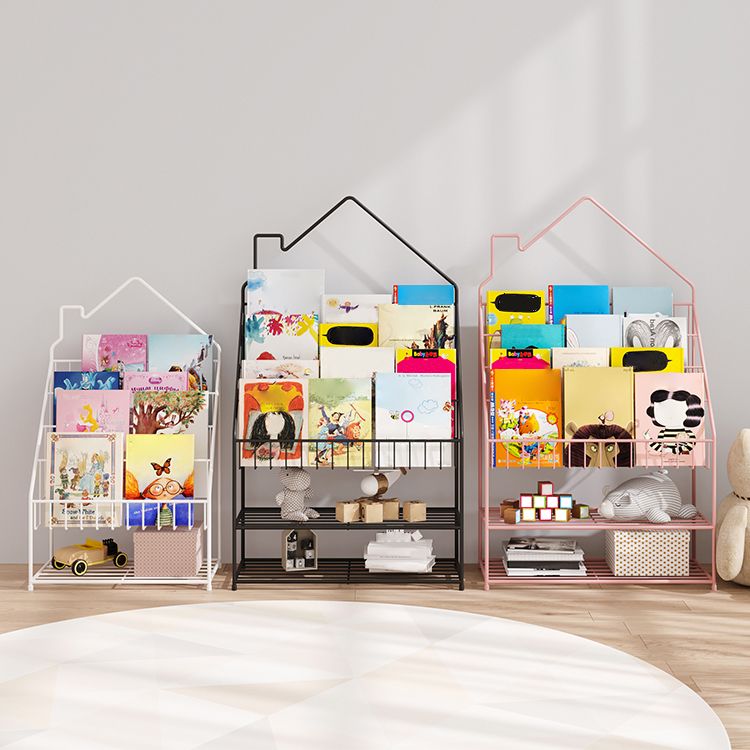 Scandinavian Closed Back Ladder Bookshelf Metal Bookcase with Shelves