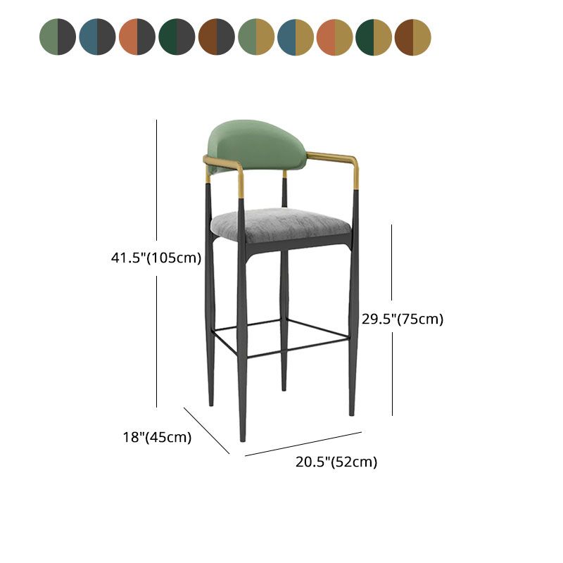 Scandinavian Metal Upholstered Counter Stools Armed Bar Stools with Footrest