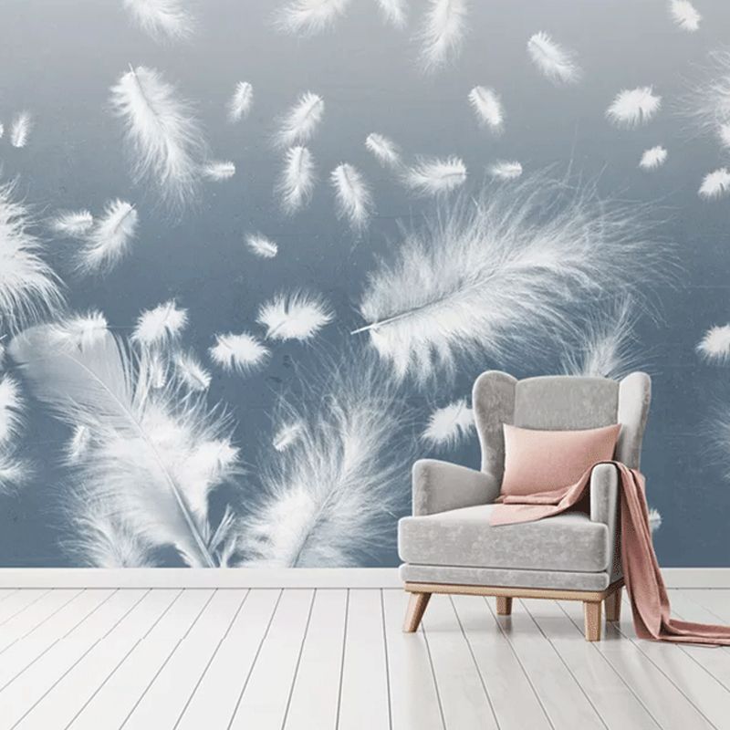 Nordic Feather Wall Mural in Plain White Home Decoration Wall Art, Full Size