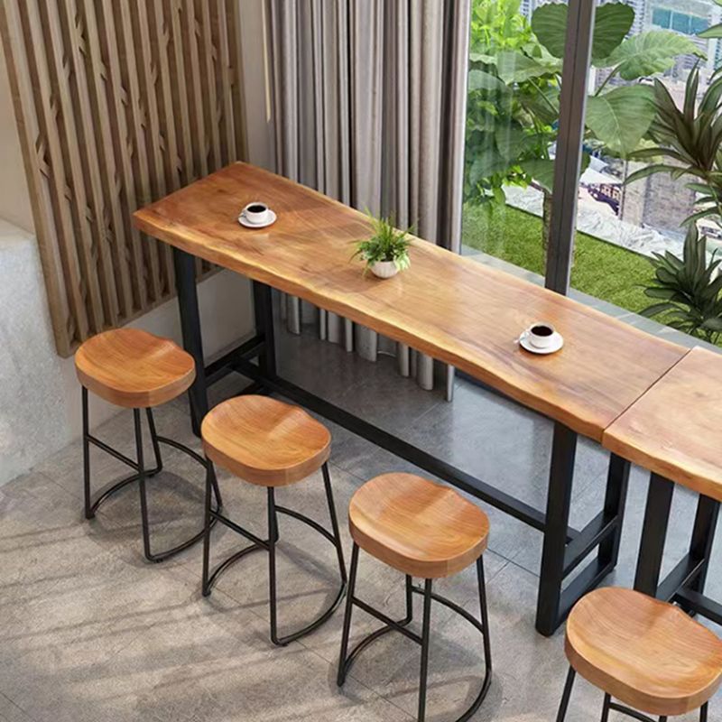 Solid Wood Bar Height Pub Table Industrial Rectangle Bar Table with Trestle Base