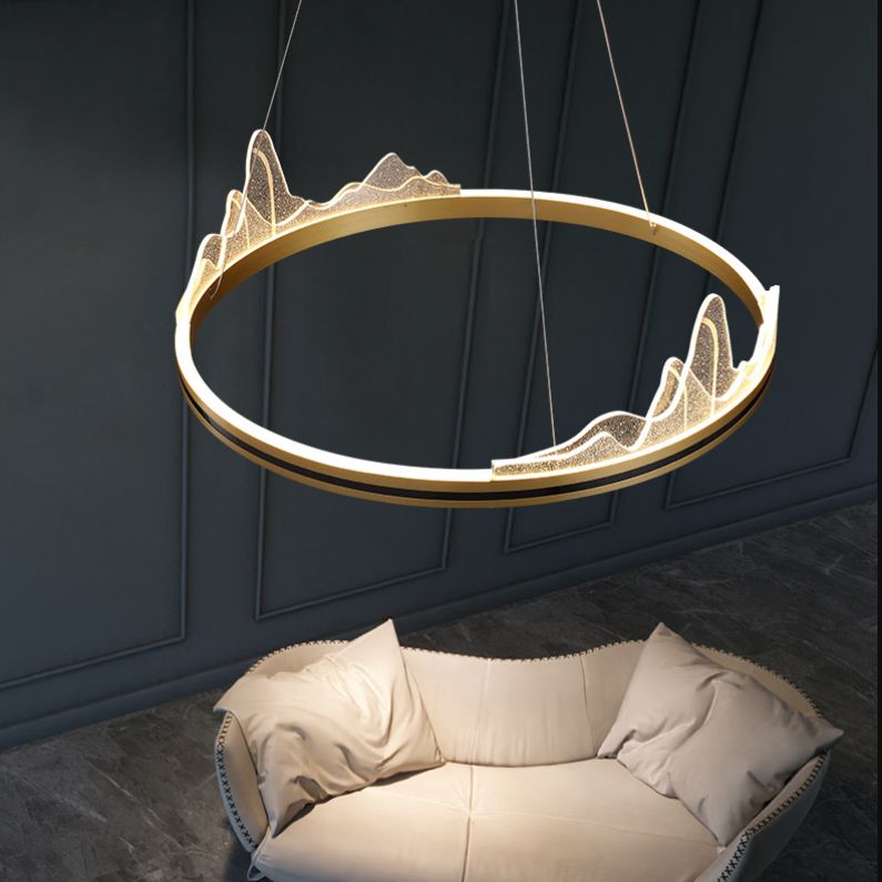 Orbicular Hanging Ceiling Light, Luxurious Acrylic Single Light Hanging Light Fixtures in Gold