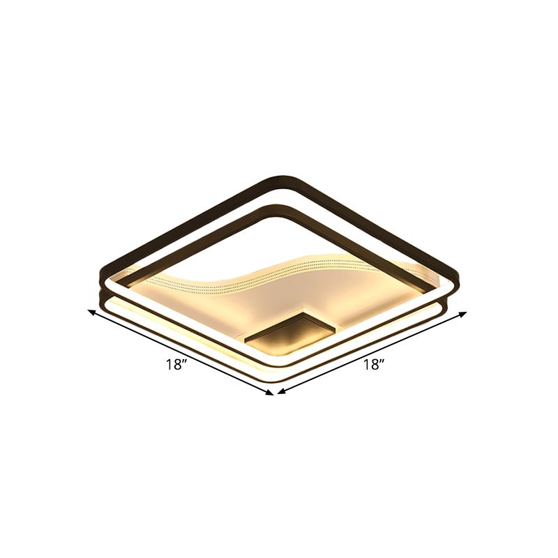 Dual Square Flush Lamp Minimalism Iron 18"/21.5" W LED Black Ceiling Mount Lighting in Warm/White Light