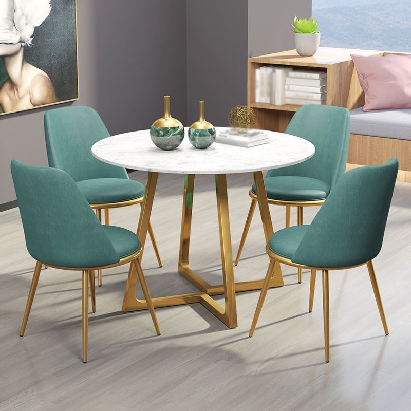 Glam Style Stone Table for Restaurant Round Table with Gold Pedestal
