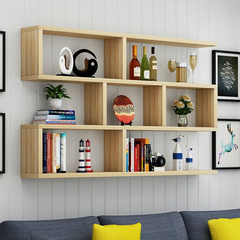 Solid Wood Bookshelf Contemporary Style Wall Mounted Bookcase for Office Home