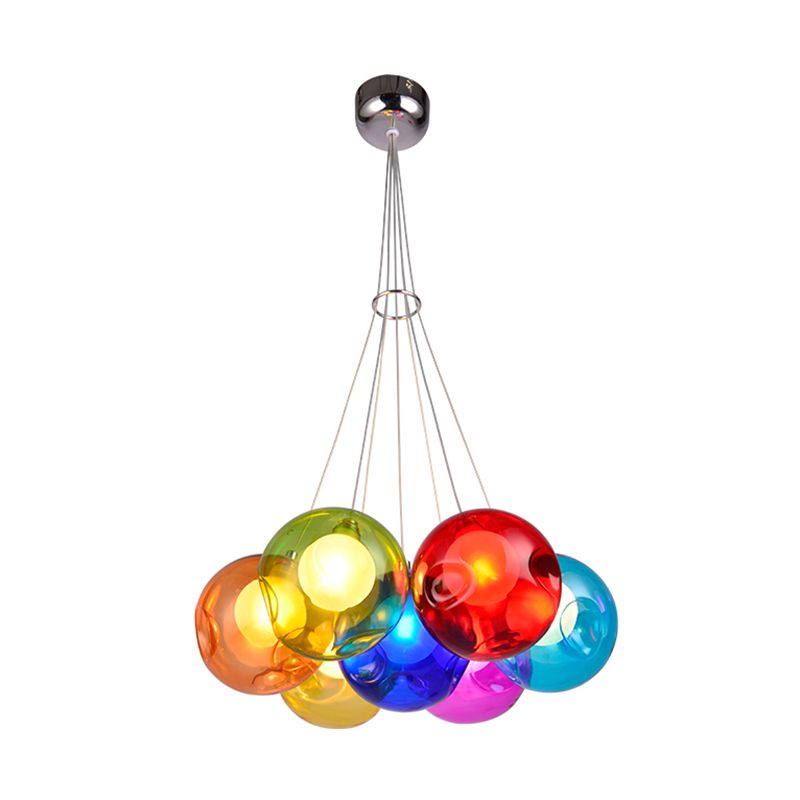 Indoor Globe Clear Glass Multi Hanging Light, Simple Colorful Balls Hanging Lamp