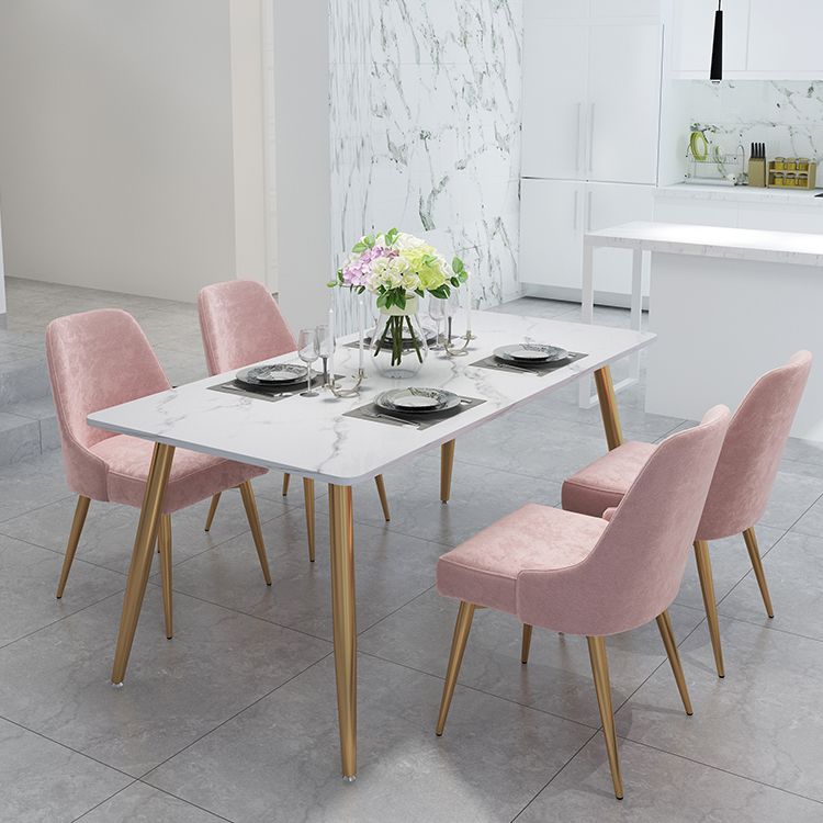 Stone Top Gold Base Dinner Room Kitchen Table Traditional Luxury Rectangle Dining Table