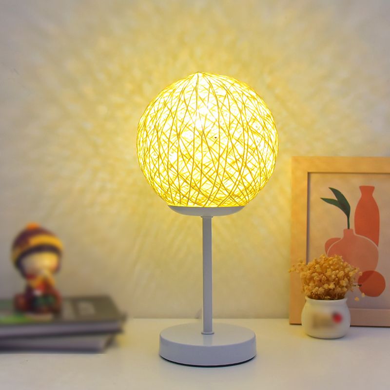 Macaron Table Lamp 1-Light LED Desk Light with Rattan Shade for Living Room