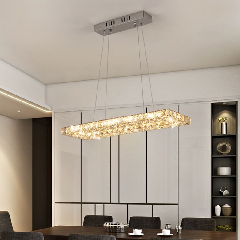 Rectangular LED Island Lamp Minimalist Beveled K9 Crystal Clear Pendant Light for Restaurant
