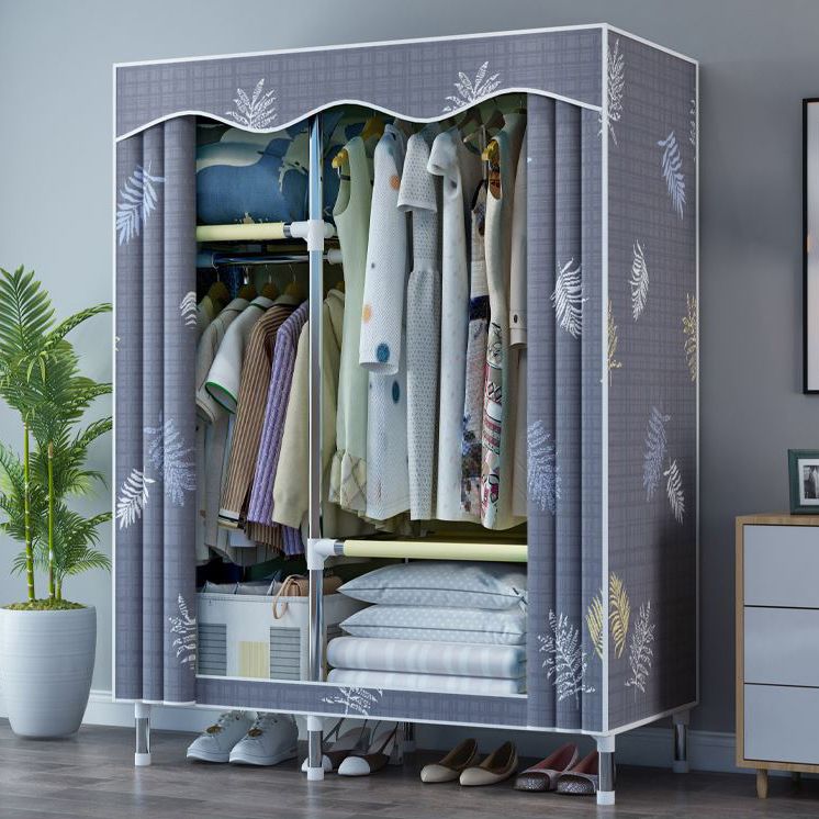 Modern Style Wardrobe Metal 1-Door Wardrobe Closet with Cloth Rod
