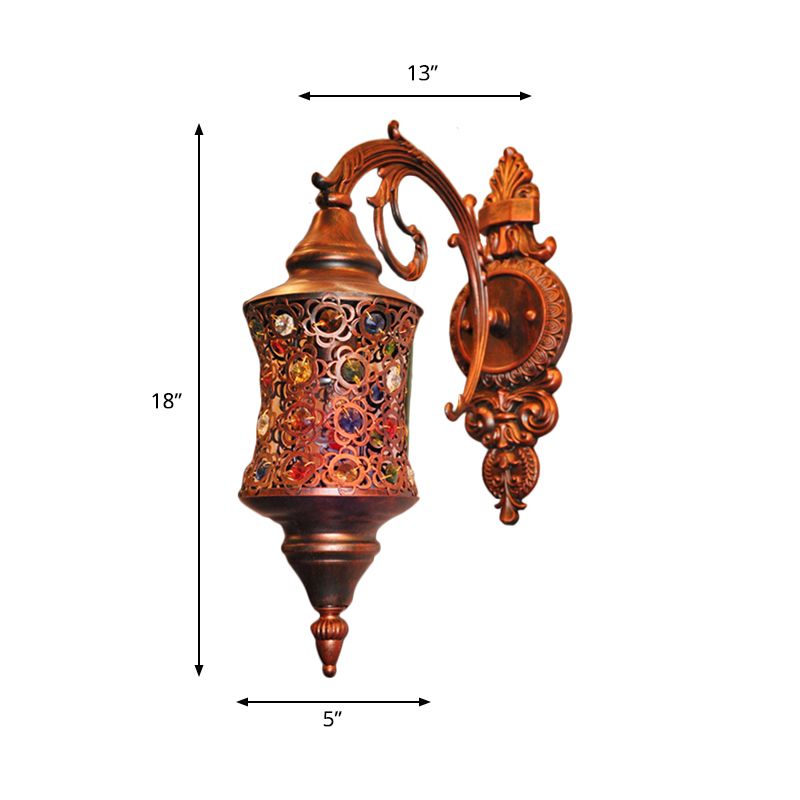 Apparecchio di illuminazione antico per applique cavo, lampada da parete in metallo a 1 testa in rame per ristorante