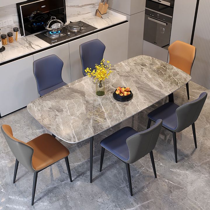 Modern Style Dining Table Sintered Stone Rectangle Table with Metal Base