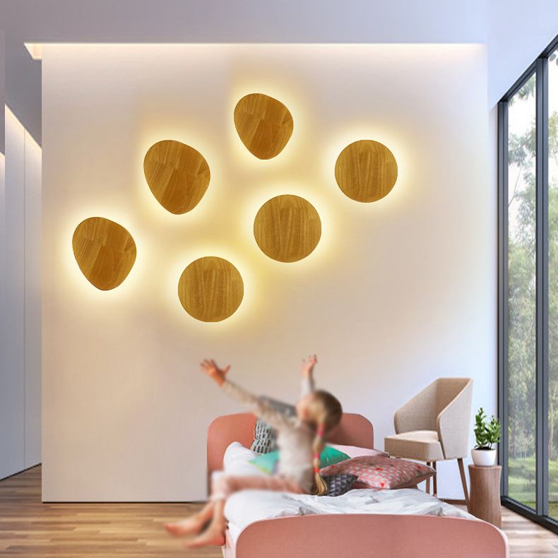 Blockfarbe kreisförmige Wandleuchten im modernen prägnanten Stil schmiedeeisere LED -Wandlampe mit Holzschatten