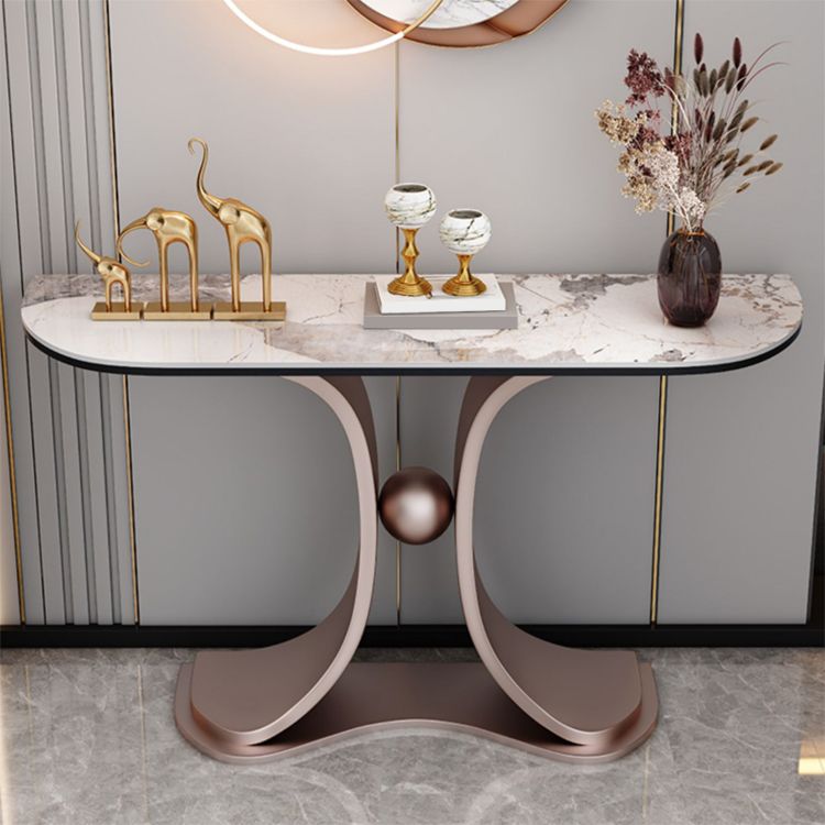 Glam Half Moon Console Table Stone Console Sofa Table for Hall