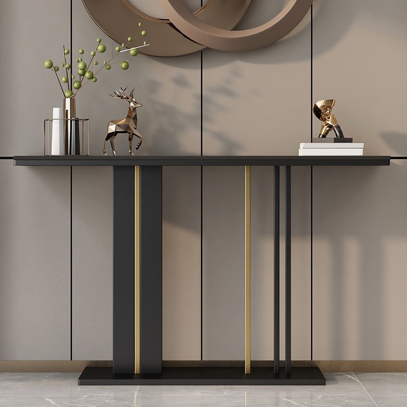 Modern Marble Top Console Table with Rectangle Top and Pedestal Base