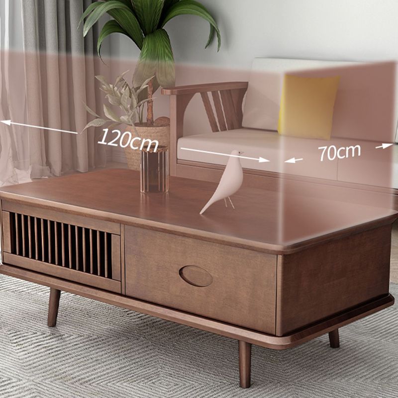 4 Legs Coffee or End Table with Storage Drawers Solid Wood Rectangle