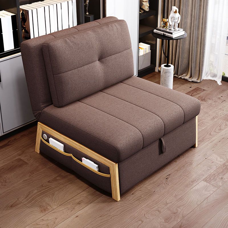Contemporary Fabric Sofa Bed Sewn Pillow Back Sofa Bed in Brown