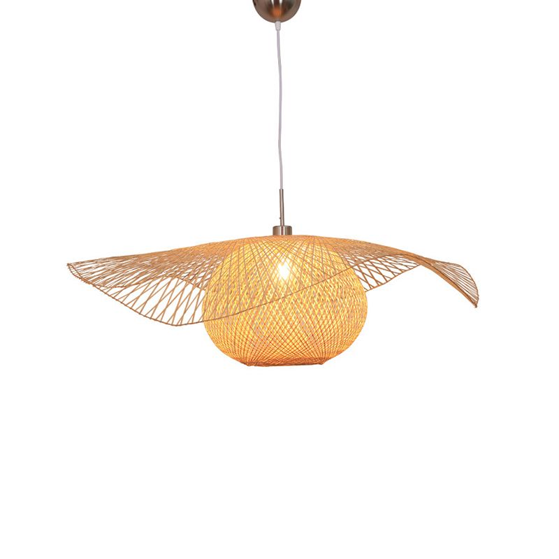 Bamboo Handwoven Suspension Lighting Minimalist 1 Head Wood Pendant Ceiling Light for Restaurant