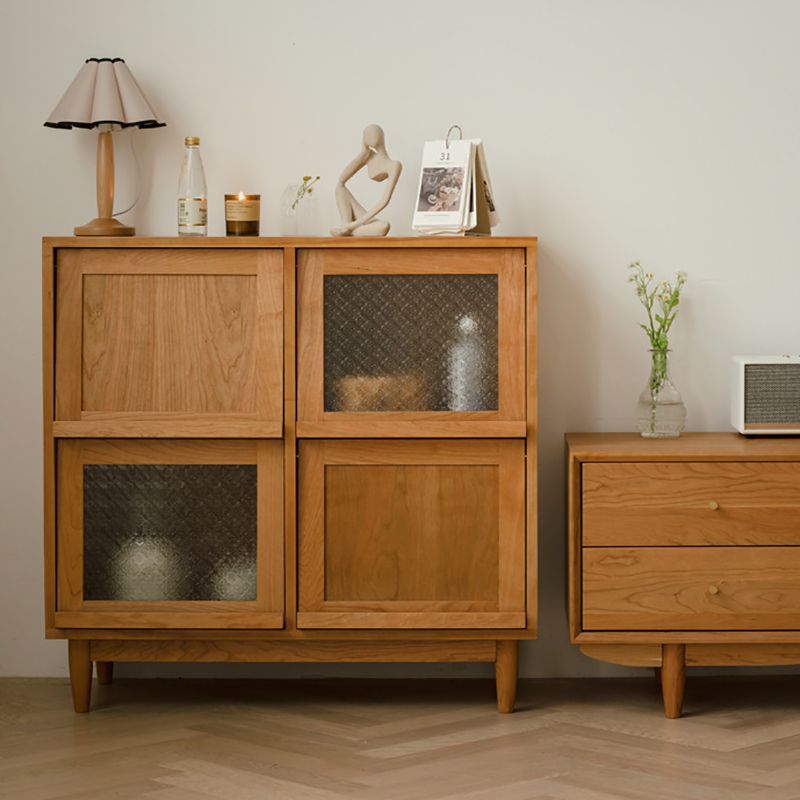 Modern & Contemporary Cabinet Square Glass Paned Bar Pulls Straight Legs Accent Cabinet