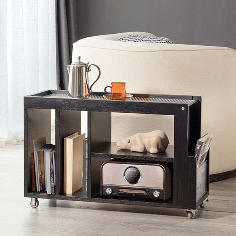 Industrial Sofa Side Accent Table with Glass Top and Storage Shelves