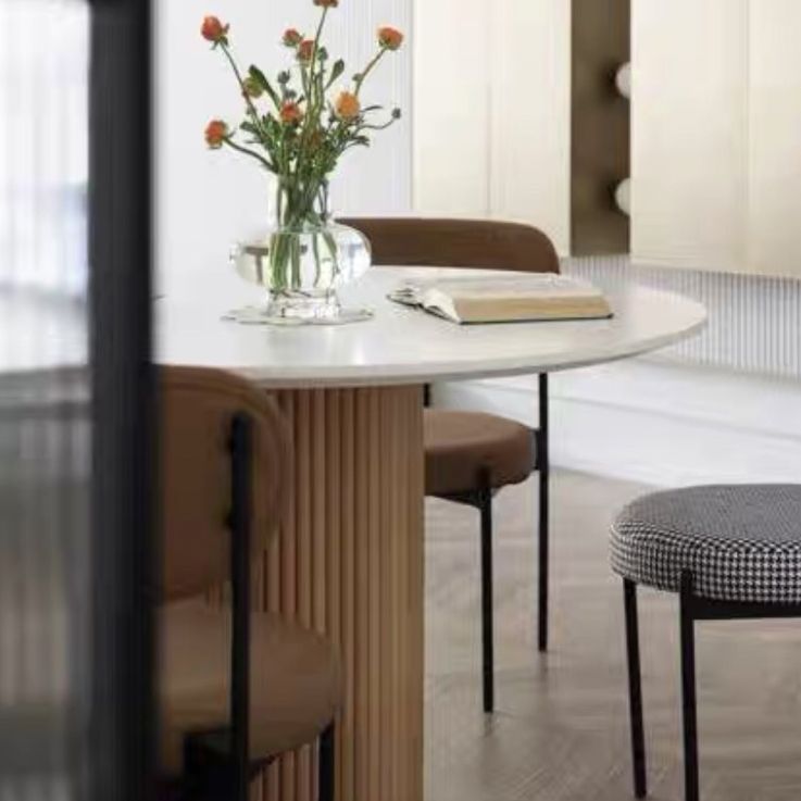Round Shape White Dining Table Sintered Stone Table Contemporary with Pedestal