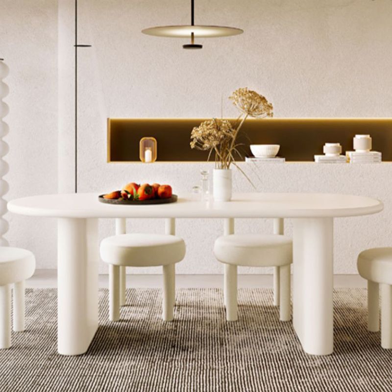 Double Pedestal Dining Table Solid Wood Dining Table in White for Dining Room