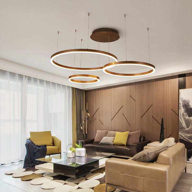Modern 1/3-Light Hanging Ceiling Light with Acrylic Shade Coffee Round Chandelier Pendant in Warm/White Light