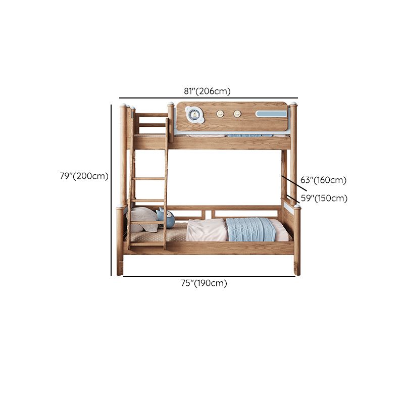 Brown Scandinavian Bunk Bed Solid Wood Standard Bunk Bed with Guardrail