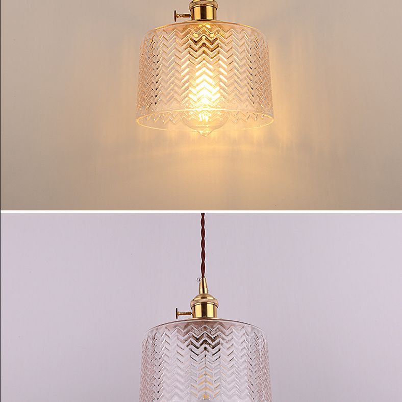 Cylinder Pendant Light Fixture Industrial Rippled Glass Hanging Pendant Lights for Bar