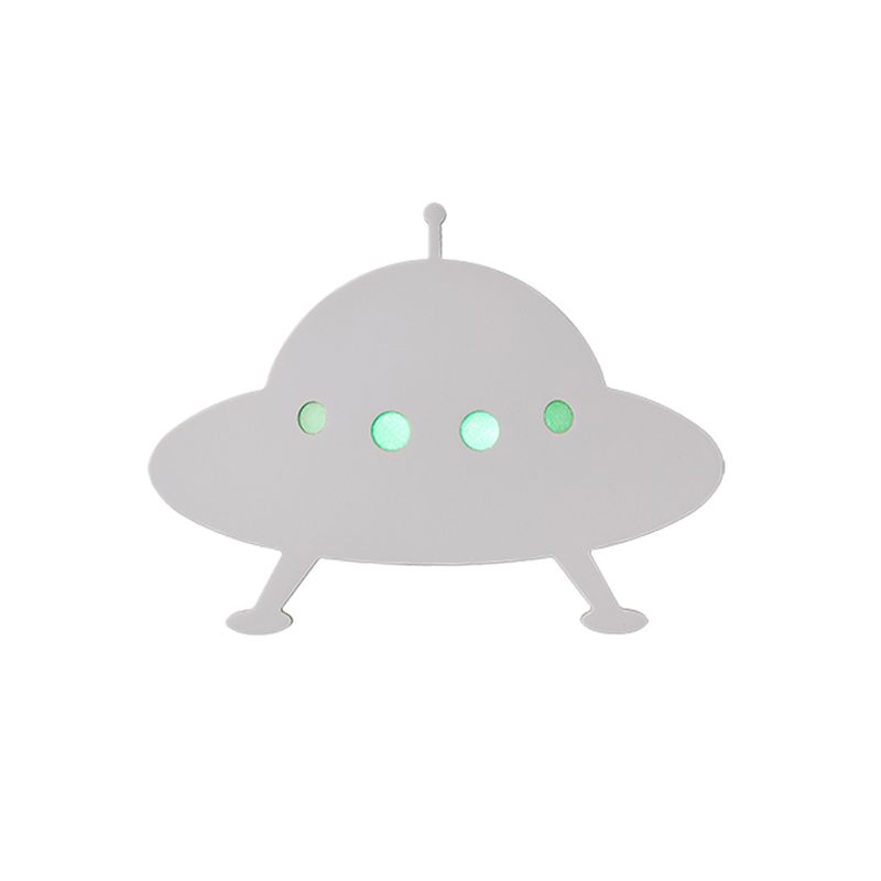 Kids UFO Flush Mount Wall Light Wood Child Bedside LED Sconce Lighting Fixture in White with Remote