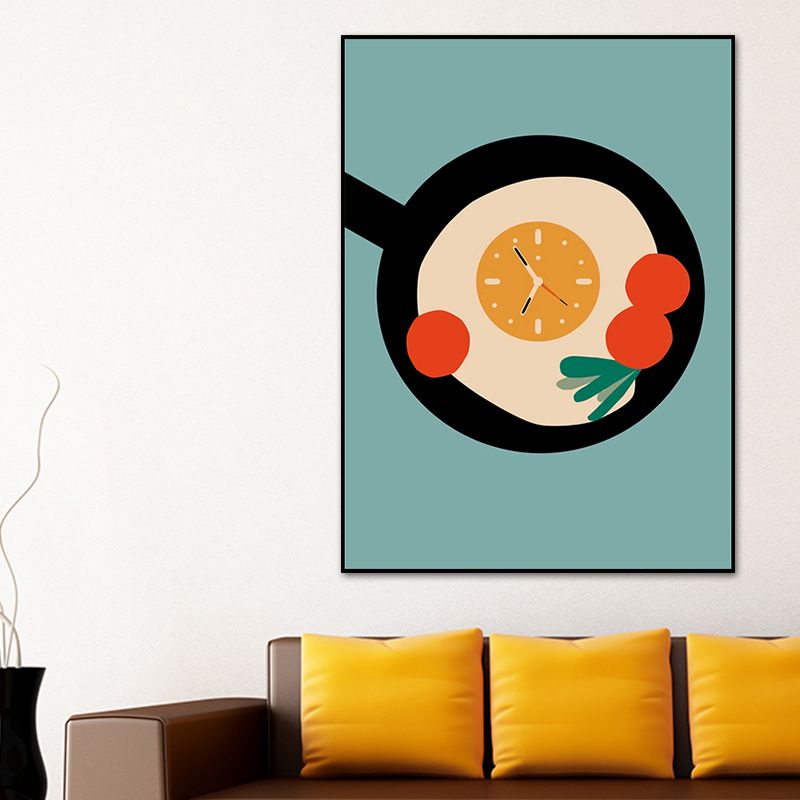 Illustration Childrens Art Canvas Print with Breakfast Pattern in Pastel Color, Textured