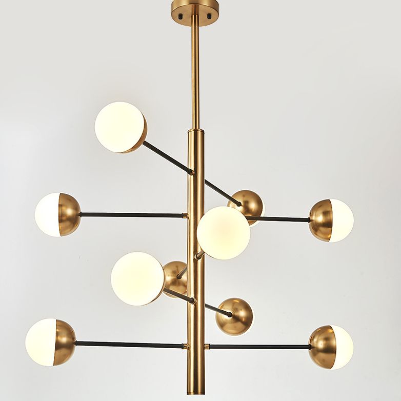 Gold Vertical Pendant Chandelier Postmodern Opal Ball Glass Hanging Light for Dining Room