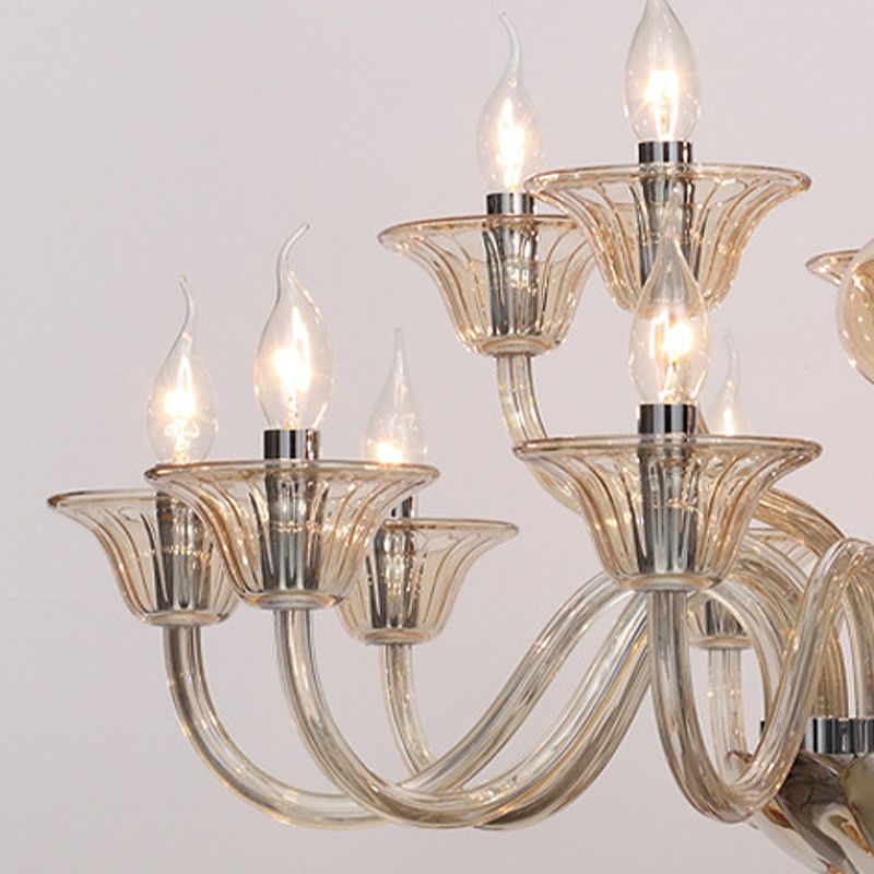 Vintage Curvy Arm Chandelier Lighting 6 Heads Clear/White/Black Glass Hanging Pendant Lamp in Chrome for Living Room