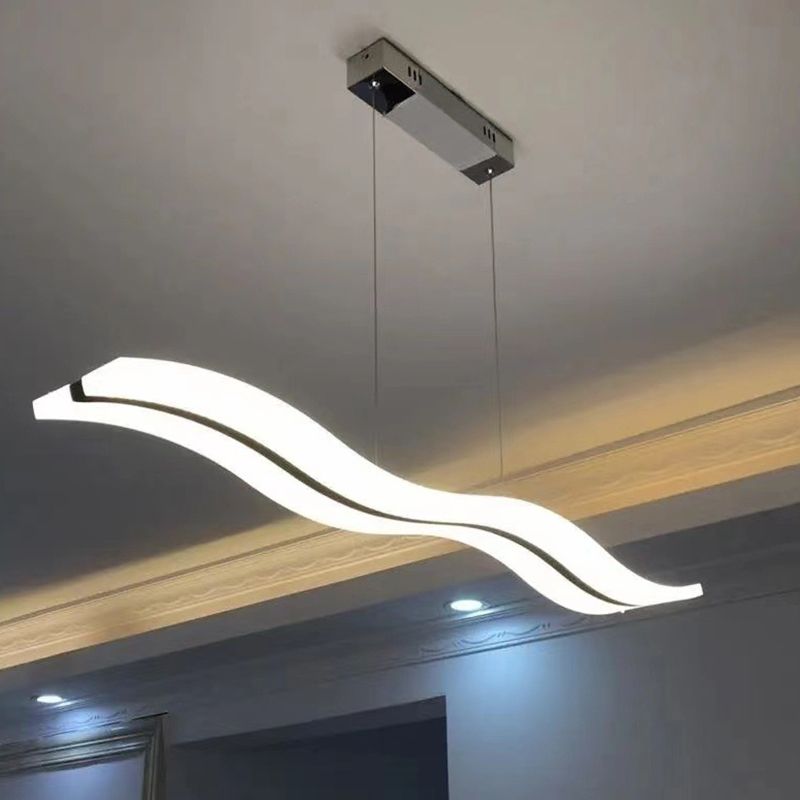 Linear Shape Chandelier Lighting Modern Style Metal 1 Lights Island Lamp in White