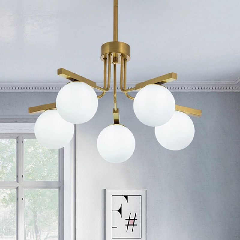 Ball White Glass Chandelier Light Modernist 5/8 Lights Led Gold Hanging Ceiling Lamp Fixture