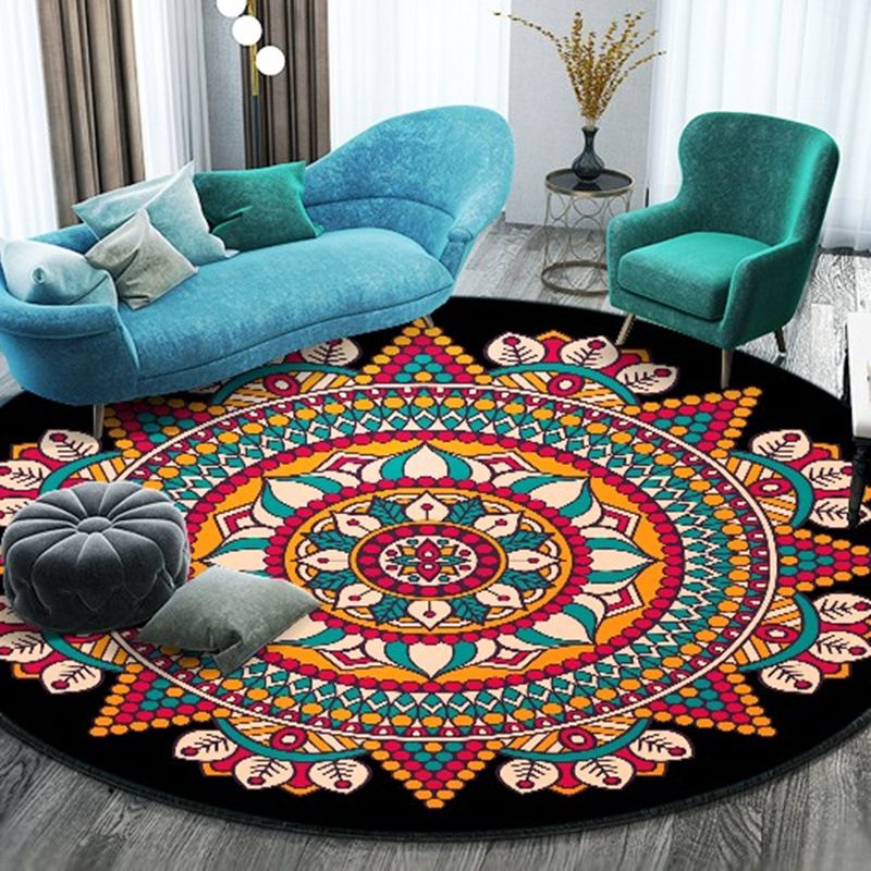 Bohemian Round Rug Polyester Rug Stain Resistant Rug for Living Room Bedroom