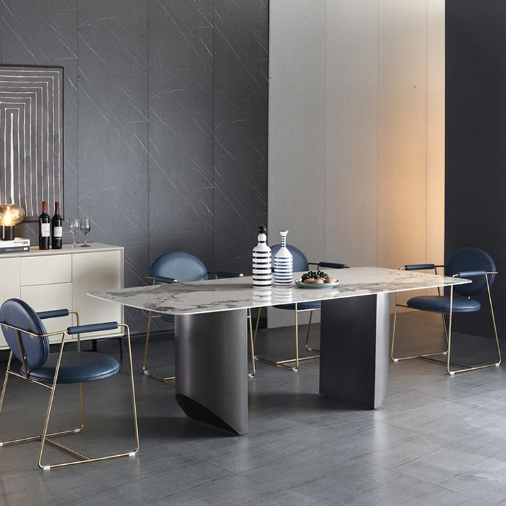 Metal Traditional Luxury Rectangle Table Sintered Stone Indoor Table for Dining Room