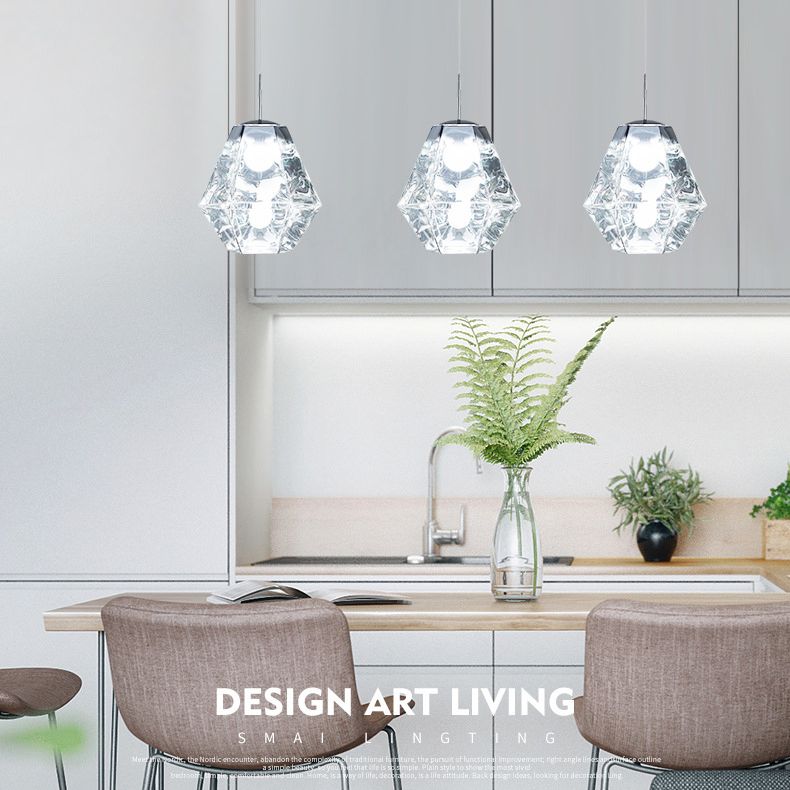 Minimalismo poliedra sombra diamante luz colgante de estilo acrílico colgante de iluminación acrílica para cafeterías restaurantes