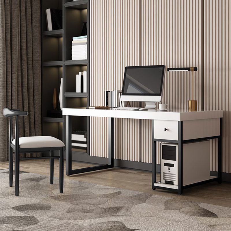 White Contemporary Style Wooden Computer Desk Rectangular Office Desk